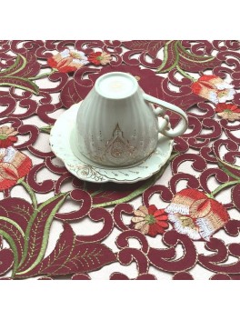 Wine red square embroidery hollowed out dining mat